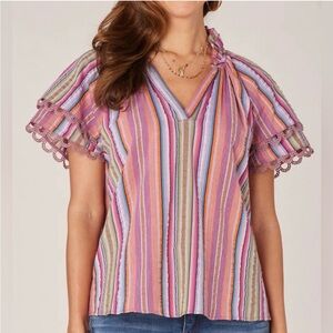 Democracy Colorful Striped V-Neck Blouse size L